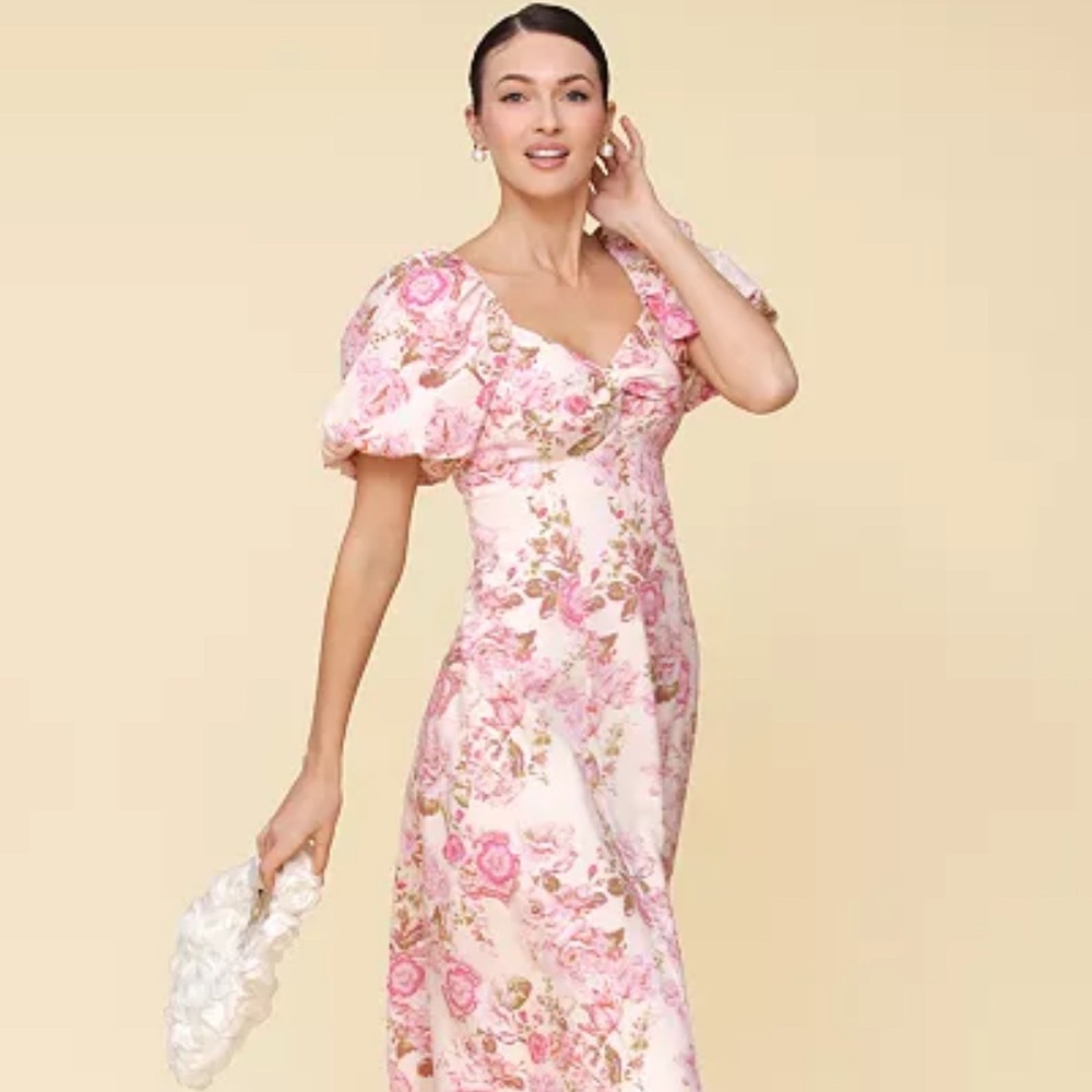 Avec Les Filles Pink Floral Midi Dress size 14 NWT